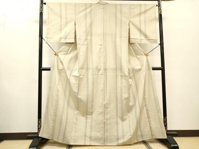 平和屋着物▽本場大島紬 単衣 白大島 間道 正絹 逸品 DABF2526fe
