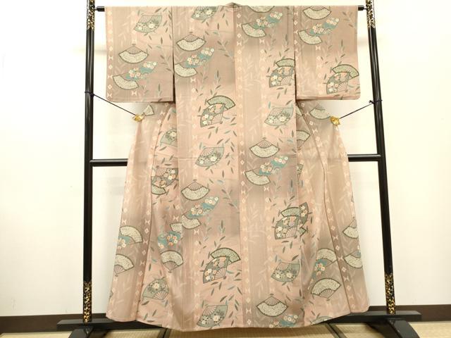 平和屋着物▽小紋 単衣 流水扇面花文 暈し染 金彩 洗える着物 DABF2533fe