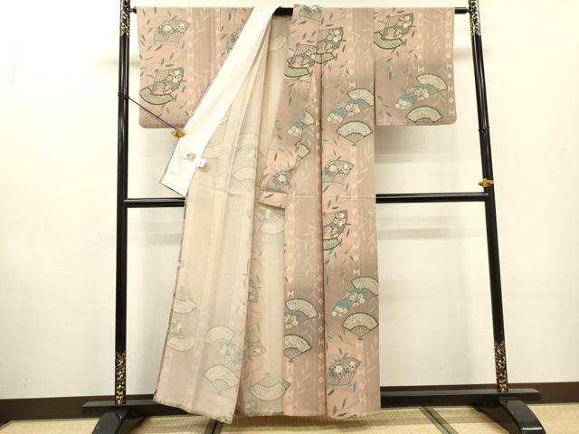 平和屋着物▽小紋 単衣 流水扇面花文 暈し染 金彩 洗える着物 DABF2533fe