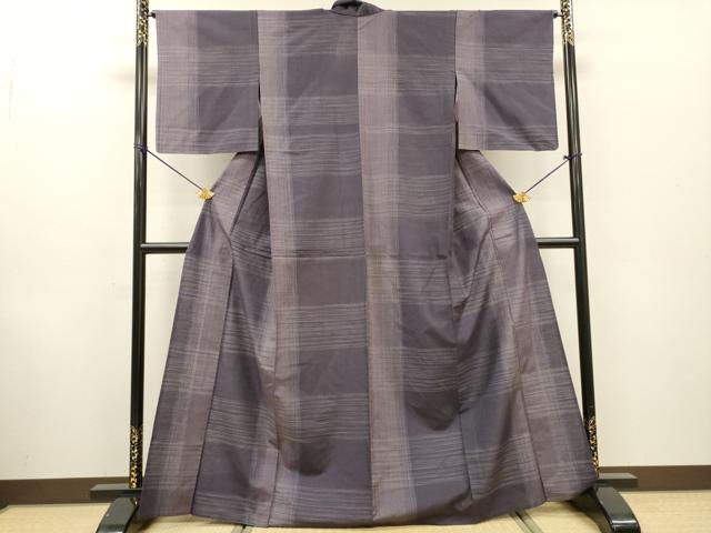 平和屋着物▽上質な紬 単衣 変わり格子 正絹 逸品 DABF2538fe
