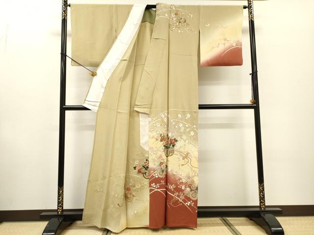 平和屋着物▽訪問着 単衣 花車文 暈し染 金彩 正絹 逸品 DABF2543fe