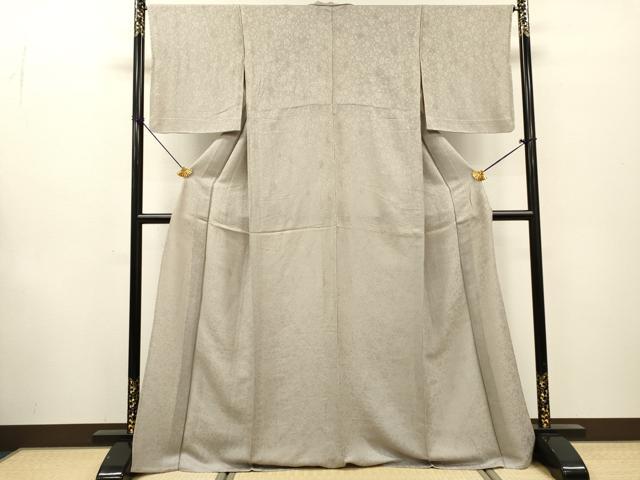 平和屋着物▽上質な色無地 単衣 花唐草地紋 枯野色 ロング丈 正絹 逸品 DABF2545fe