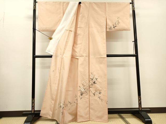 平和屋着物▽訪問着 単衣 紬地 作家物 手描き 草花 正絹 逸品 DABF2547fe