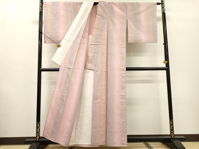 平和屋着物▽紅花紬 米沢 単衣 間道 正絹 逸品 DABF2548fe