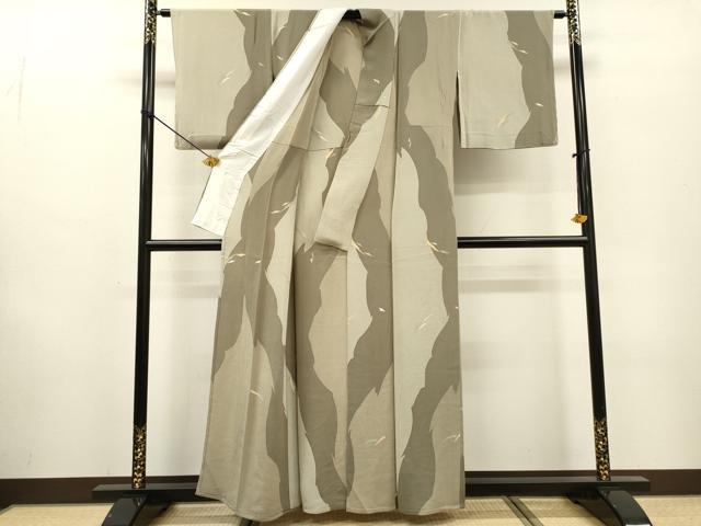 平和屋着物▽上質な小紋 単衣 幾何学文様 鬼しぼ縮緬 正絹 逸品 DABF2551fe