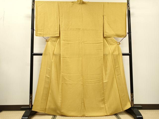 平和屋着物▽上質な色無地 単衣 霞地紋 芥子色 正絹 逸品 未使用 DABF2552fe