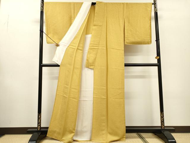 平和屋着物▽上質な色無地 単衣 霞地紋 芥子色 正絹 逸品 未使用 DABF2552fe