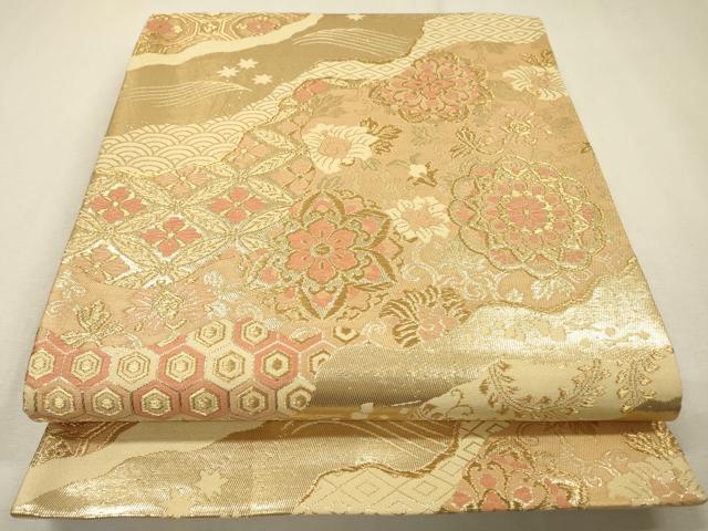 平和屋着物▼六通柄袋帯 道長正倉院吉祥花文 金糸 正絹 逸品 DABF2694fe