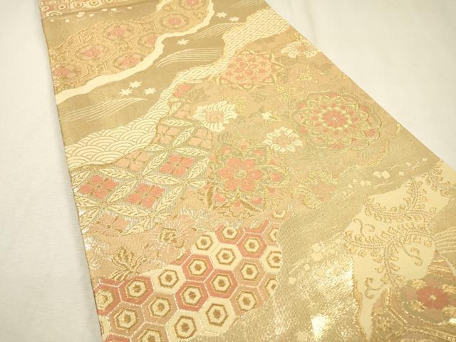 平和屋着物▼六通柄袋帯 道長正倉院吉祥花文 金糸 正絹 逸品 DABF2694fe