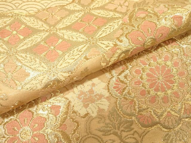 平和屋着物▼六通柄袋帯 道長正倉院吉祥花文 金糸 正絹 逸品 DABF2694fe