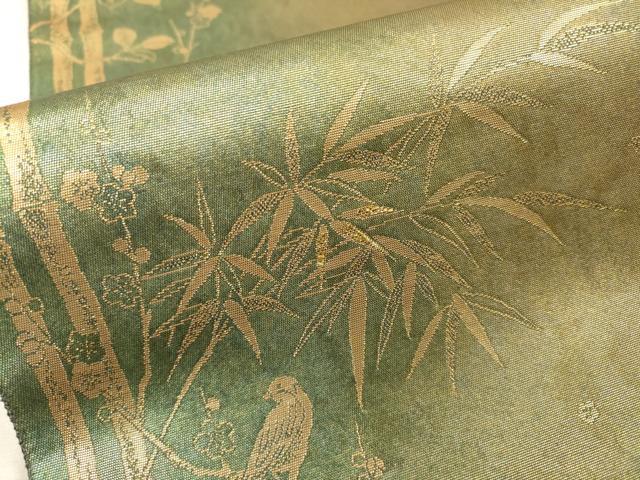 平和屋着物▼六通柄袋帯 瑞竹瑞鳥 陶漆箔 金彩 引箔 正絹 逸品 DABF2697fe