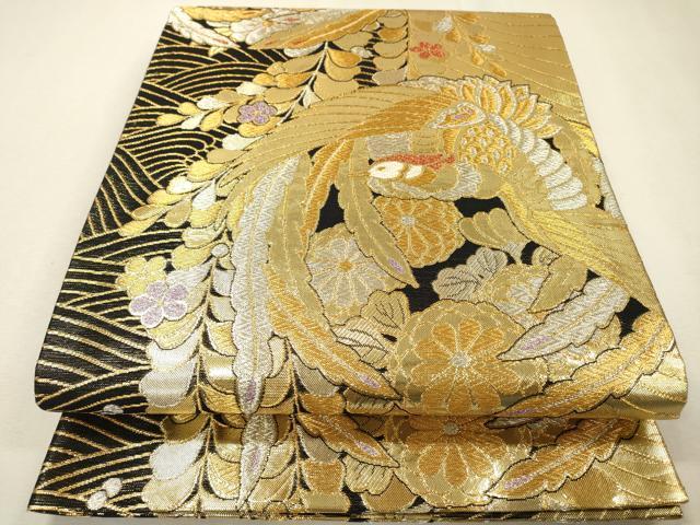 平和屋着物▼佐賀錦 両面 六通柄袋帯 鳳凰花丸文 金銀糸 正絹 逸品 DABF2699fe