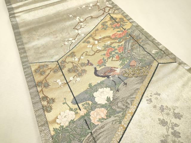 平和屋着物▼六通柄袋帯 唐織 孔雀枝花文 金銀彩 引箔 正絹 逸品 DABF2703fe