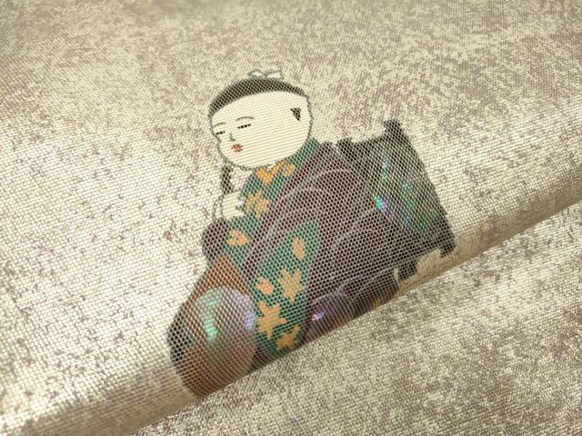平和屋着物▼九寸名古屋帯 螺鈿箔 手描き 人物文 銀彩 正絹 逸品 DABF2738fe
