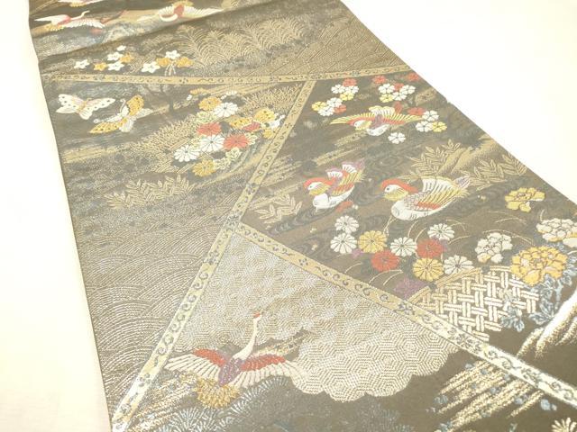 平和屋着物▼六通柄袋帯 九百 新花鳥錦 金銀糸 正絹 逸品 DABF2741fe