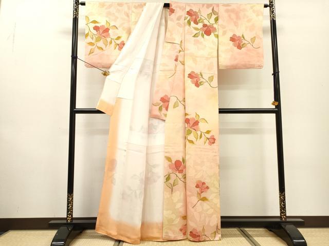 平和屋着物▼上質な小紋 地紋起こし 枝花 暈し染 正絹 逸品 DABF2777fe