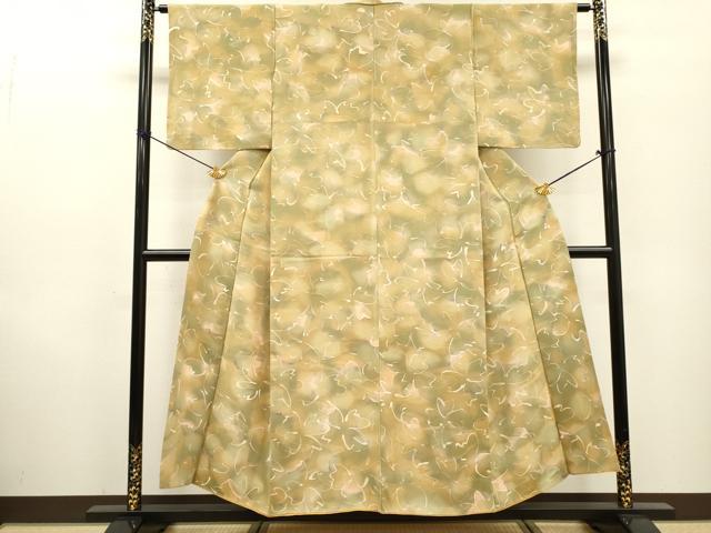 平和屋着物▼上質な小紋 地紋起こし 草葉文 暈し染 正絹 逸品 DABF2778fe
