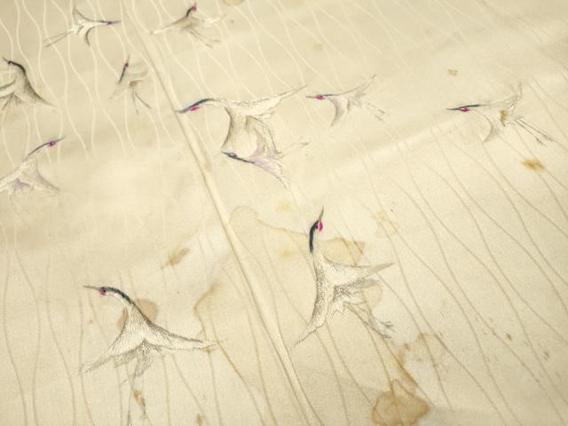 平和屋着物▼訪問着 総刺繍 飛鶴文 金銀糸 正絹 逸品 DABF2782fe