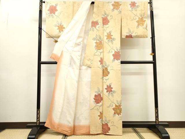 平和屋着物▼上質な小紋 地紋起こし 花唐草文 暈し染 正絹 逸品 DABF2796fe