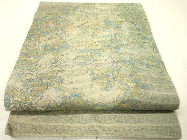 平和屋着物▽太鼓柄袋帯 スリーシーズン 春夏秋 櫛織 草花 金糸 正絹 逸品 DABF2829fe
