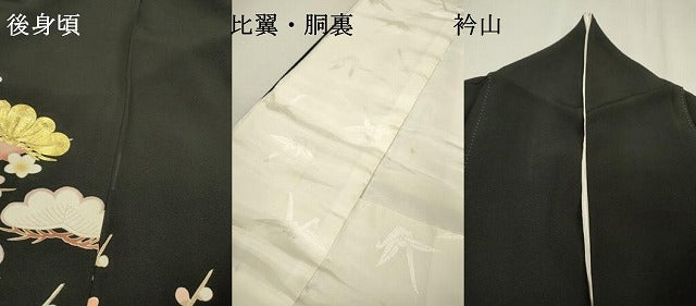 平和屋着物▼豪華黒留袖 作家物 駒刺繍 地紙枝花松文 金彩 正絹 逸品 DABF2882fe