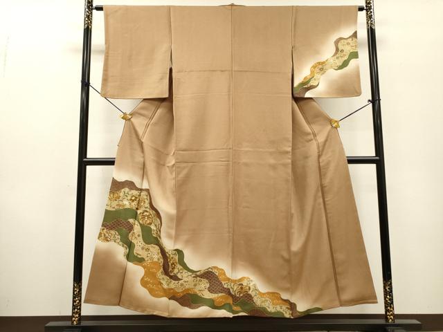 平和屋着物▼訪問着 道長花唐草文 暈し染 金彩 金通し地 正絹 逸品 DABF2890fe