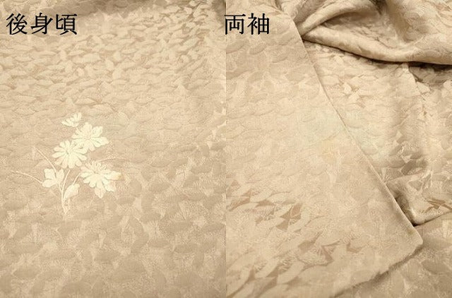 平和屋着物▼訪問着 総刺繍 片輪車花文 金彩 白茶色 正絹 逸品 DABF2891fe