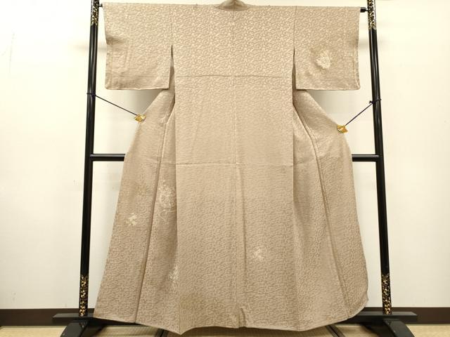 平和屋着物▼訪問着 総刺繍 片輪車花文 金彩 白茶色 正絹 逸品 DABF2891fe