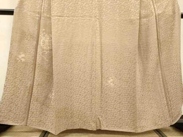 平和屋着物▼訪問着 総刺繍 片輪車花文 金彩 白茶色 正絹 逸品 DABF2891fe
