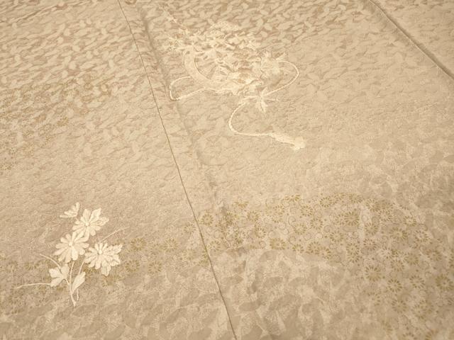 平和屋着物▼訪問着 総刺繍 片輪車花文 金彩 白茶色 正絹 逸品 DABF2891fe