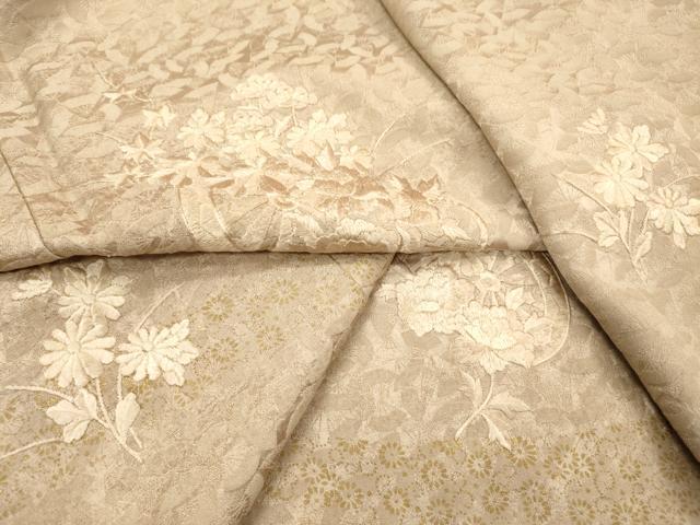 平和屋着物▼訪問着 総刺繍 片輪車花文 金彩 白茶色 正絹 逸品 DABF2891fe