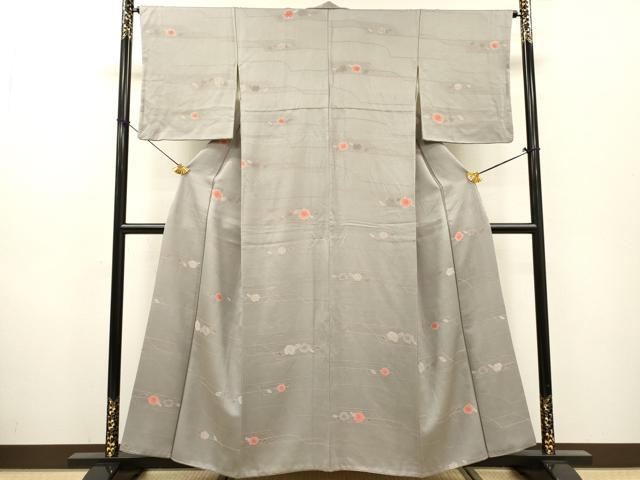 平和屋着物▼上質な小紋 地紋起こし 横段花文 正絹 逸品 DABF2894fe