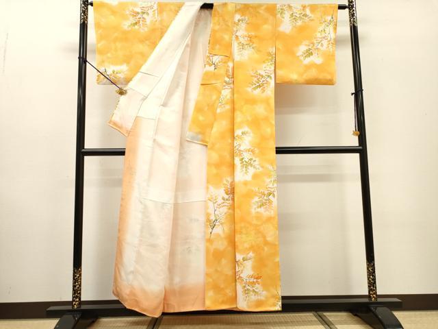 平和屋着物▼上質な小紋 地紋起こし 枝花 暈し染 正絹 逸品 DABF2898fe