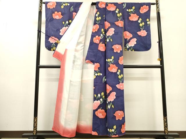 平和屋着物▼上質な小紋 地紋起こし 草花文 暈し染 正絹 逸品 DABF2900fe
