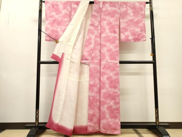 平和屋着物▼上質な小紋 地紋起こし 草花 暈し染 正絹 逸品 DABF2902fe
