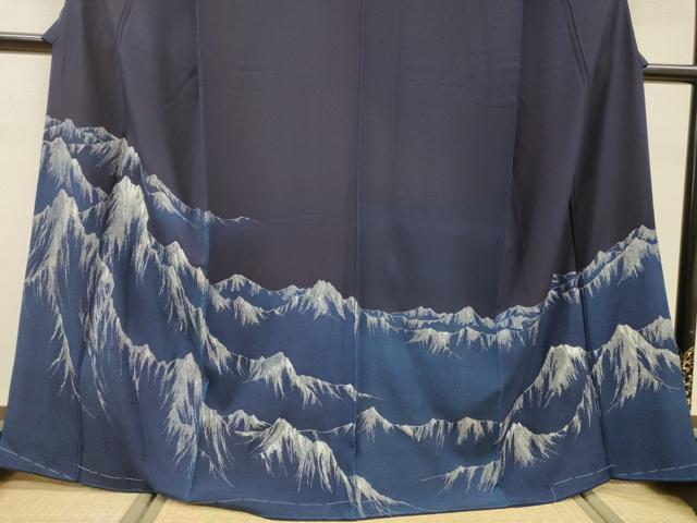 平和屋着物●藍造り国選定無形文化財 藍師・佐藤昭人 訪問着 重ね山 銀糸 正絹 逸品 DABF2937fe