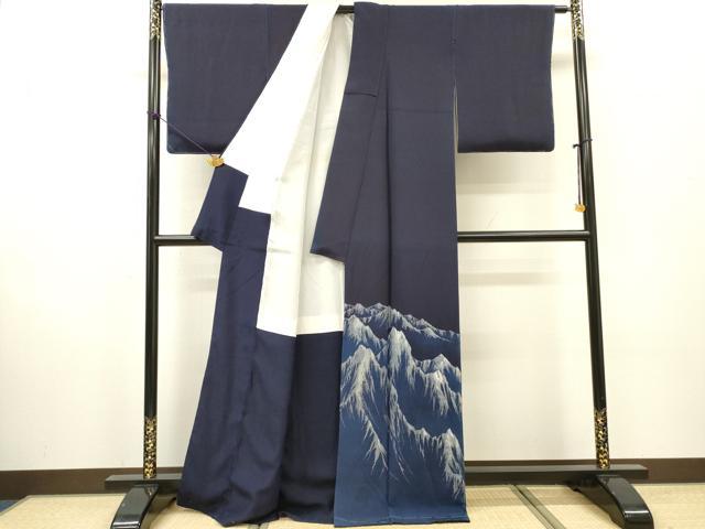 平和屋着物●藍造り国選定無形文化財 藍師・佐藤昭人 訪問着 重ね山 銀糸 正絹 逸品 DABF2937fe