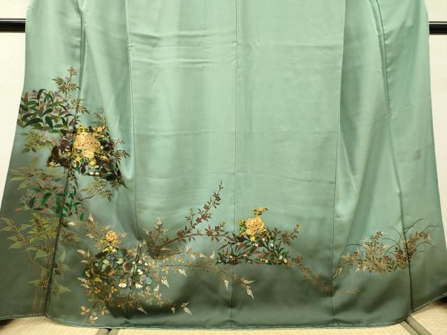 平和屋着物●訪問着 作家物 枝花 暈し染め 金銀彩 正絹 逸品 未使用 DABF2943fe