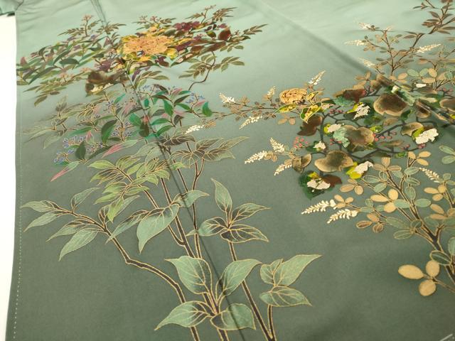 平和屋着物●訪問着 作家物 枝花 暈し染め 金銀彩 正絹 逸品 未使用 DABF2943fe