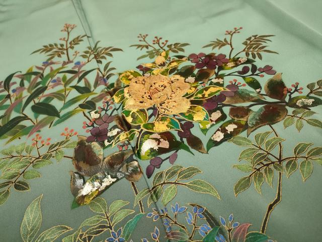 平和屋着物●訪問着 作家物 枝花 暈し染め 金銀彩 正絹 逸品 未使用 DABF2943fe