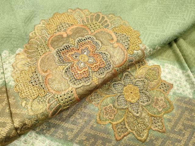平和屋着物▼中国三大刺繍 スワトウ刺繍 汕頭刺繍 訪問着 正倉院花文 金彩 正絹 逸品 DABF2964fe