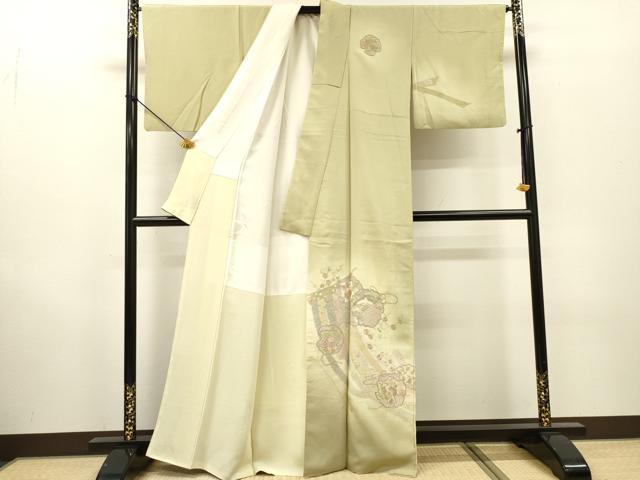 平和屋着物▼中国三大刺繍 スワトウ刺繍 汕頭刺繍 総刺繍 訪問着 几帳雪輪飛鶴花文 暈し染め 正絹 逸品 DABF2966fe