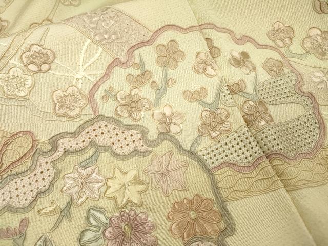 平和屋着物▼中国三大刺繍 スワトウ刺繍 汕頭刺繍 総刺繍 訪問着 几帳雪輪飛鶴花文 暈し染め 正絹 逸品 DABF2966fe