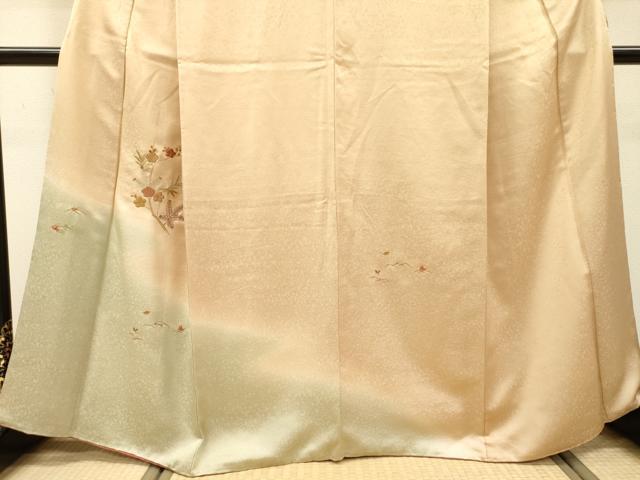 平和屋着物▼訪問着 総刺繍 枝花松葉芝文 暈し染め 金糸 正絹 逸品 DABF2968fe