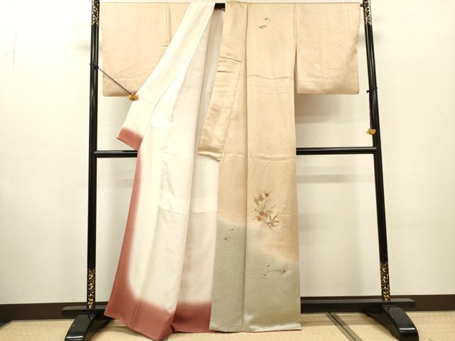 平和屋着物▼訪問着 総刺繍 枝花松葉芝文 暈し染め 金糸 正絹 逸品 DABF2968fe