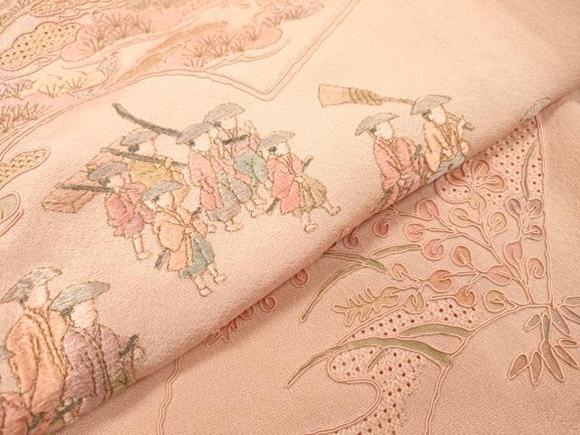 平和屋着物▼中国三大刺繍 スワトウ刺繍 汕頭刺繍 総刺繍 訪問着 地紙人物風景文 暈し染め 金糸 正絹 逸品 DABF2972fe