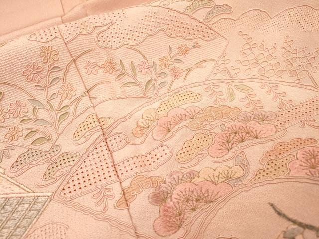 平和屋着物▼中国三大刺繍 スワトウ刺繍 汕頭刺繍 総刺繍 訪問着 地紙人物風景文 暈し染め 金糸 正絹 逸品 DABF2972fe