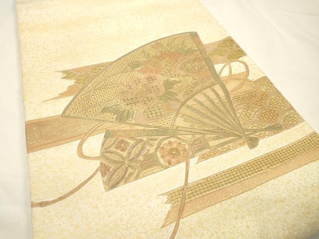 平和屋着物▼中国三大刺繍 スワトウ刺繍 汕頭刺繍 相良刺繍 総刺繍 太鼓柄袋帯 扇面花文 金彩 正絹 逸品 DABF2993fe