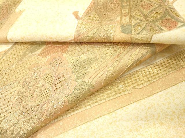 平和屋着物▼中国三大刺繍 スワトウ刺繍 汕頭刺繍 相良刺繍 総刺繍 太鼓柄袋帯 扇面花文 金彩 正絹 逸品 DABF2993fe