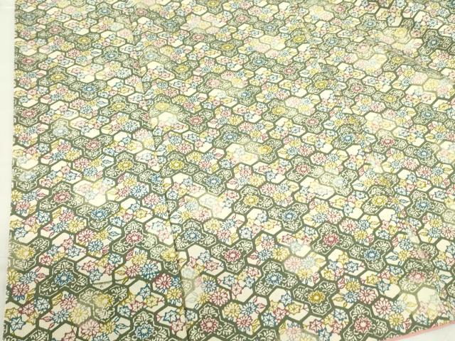 平和屋着物■上質な小紋 型染 毘沙門亀甲花文 鬼しぼ縮緬 正絹 逸品 DABF3004op